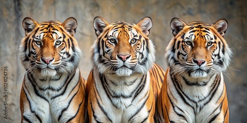 Leading lines guiding three tigers in unity photo