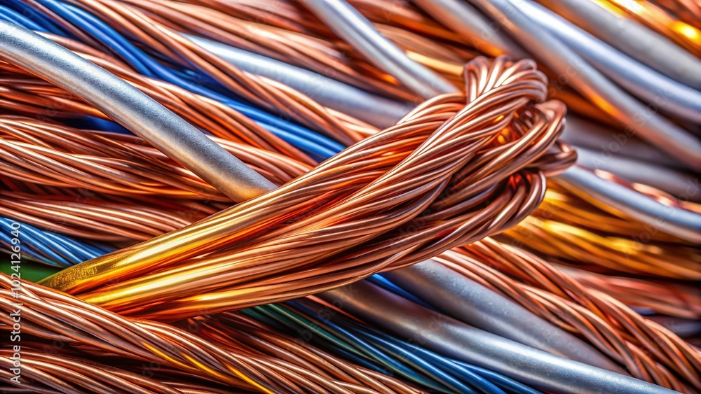 Long Exposure of Copper Electrical Cable Installation Close-Up on White Background for Technical Insights Long Exposure of Copper Electrical Cable Installation Close-Up on White Background for Technical Insights