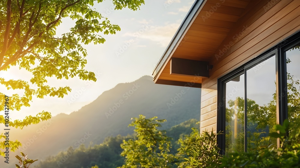 Minimalist modern house with a clean elegant design and natural materials like wood and glass creating a serene eco friendly atmosphere Minimalist modern house with a clean elegant design and natural materials like wood and glass creating a serene eco friendly atmosphere