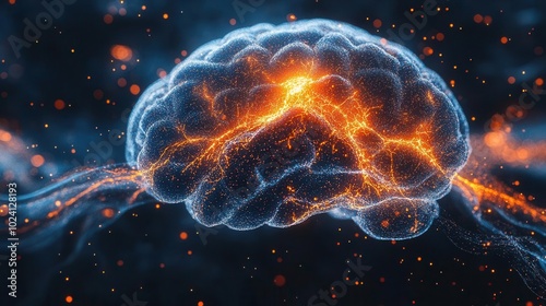 closeup view of a human brain showcasing neurons firing and neural extensions representing cognitive learning and plasticity in a visually dynamic and scientific illustration photo