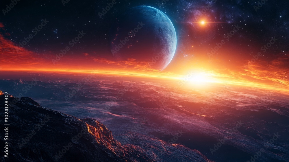 Futuristic Space Station Orbiting a Distant Planet Futuristic Space Station Orbiting a Distant Planet