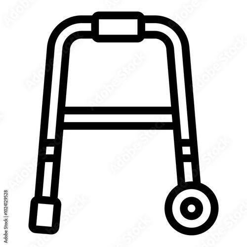 Walker outline icon representing mobility support and assistance for elderly or disabled people