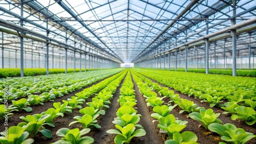 Lettuce seedlings growing in a winter greenhouse