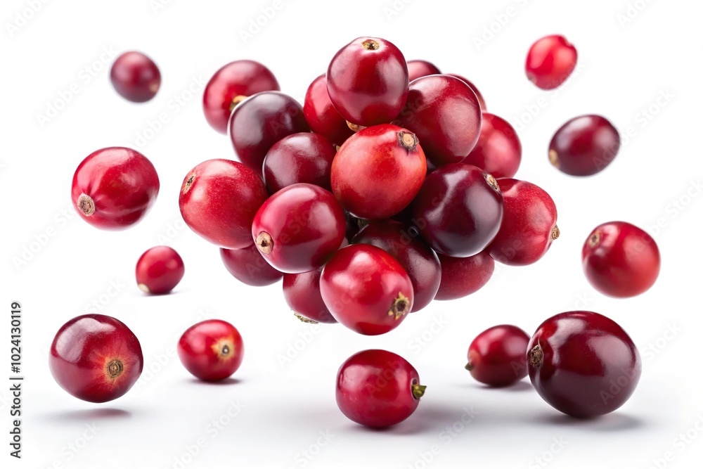 levitating cranberries on a white isolated background levitating cranberries on a white isolated background