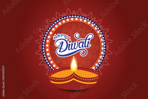 Happy Diwali Celebration Background. Diwali Festival Of Lights Banner with Diya Vector Illustration. Happy Diwali Social Media Post Template.