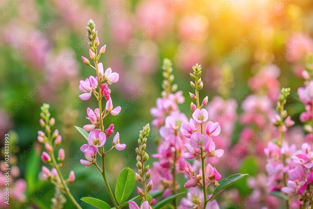 Obraz premium Light pink color flowers of Desmodium or tick clover Aerial view