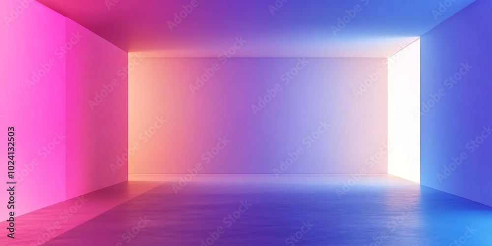 A sleek, empty room illuminated by vibrant neon lights in pink, purple, and blue, showcasing a modern and futuristic design. A sleek, empty room illuminated by vibrant neon lights in pink, purple, and blue, showcasing a modern and futuristic design.