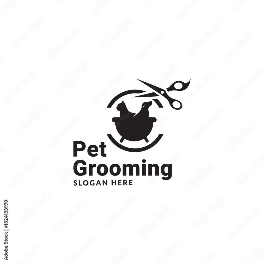 Pet dog and cat logo design template with grooming and washing. Pet Grooming salon sign. Vector illustration. Pet dog and cat logo design template with grooming and washing. Pet Grooming salon sign. Vector illustration.
