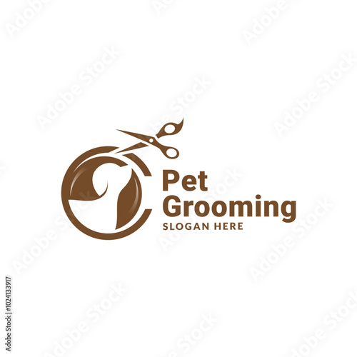 Pet dog and cat logo design template with grooming and washing. Pet Grooming salon sign. Vector illustration.