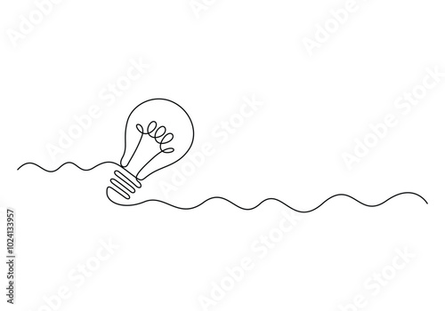 Light bulb continuous one line drawing. Creative solution team work concept vector illustration