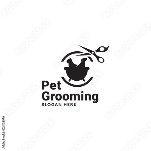 Pet dog and cat logo design template with grooming and washing. Pet Grooming salon sign. Vector illustration.