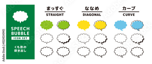 かわいいモコモコのふきだしセット＿しっぽの形状違い＿タッチのバリエーション