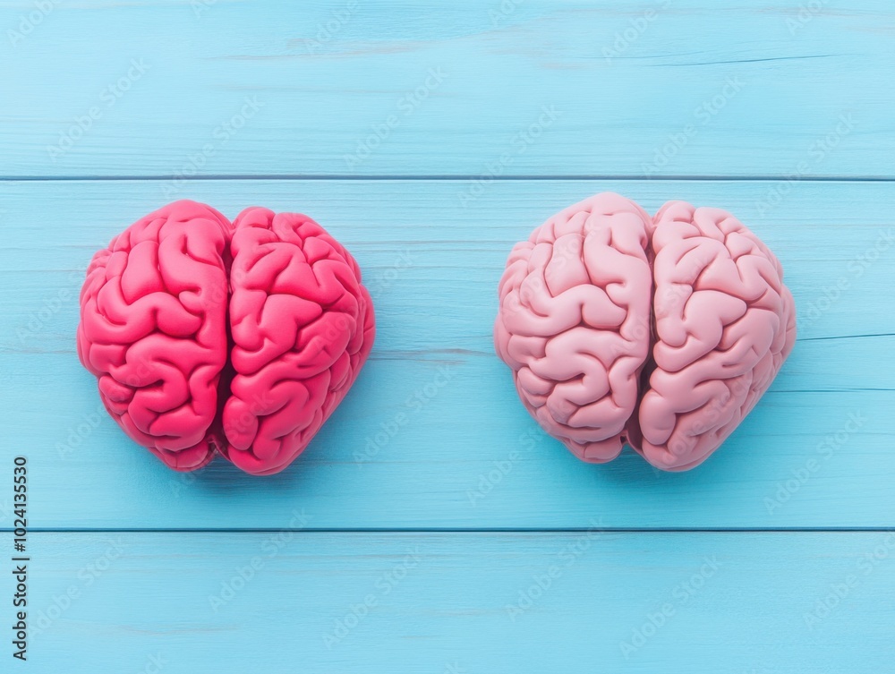 Healthy and Damaged Brain Comparison Illustration Healthy and Damaged Brain Comparison Illustration
