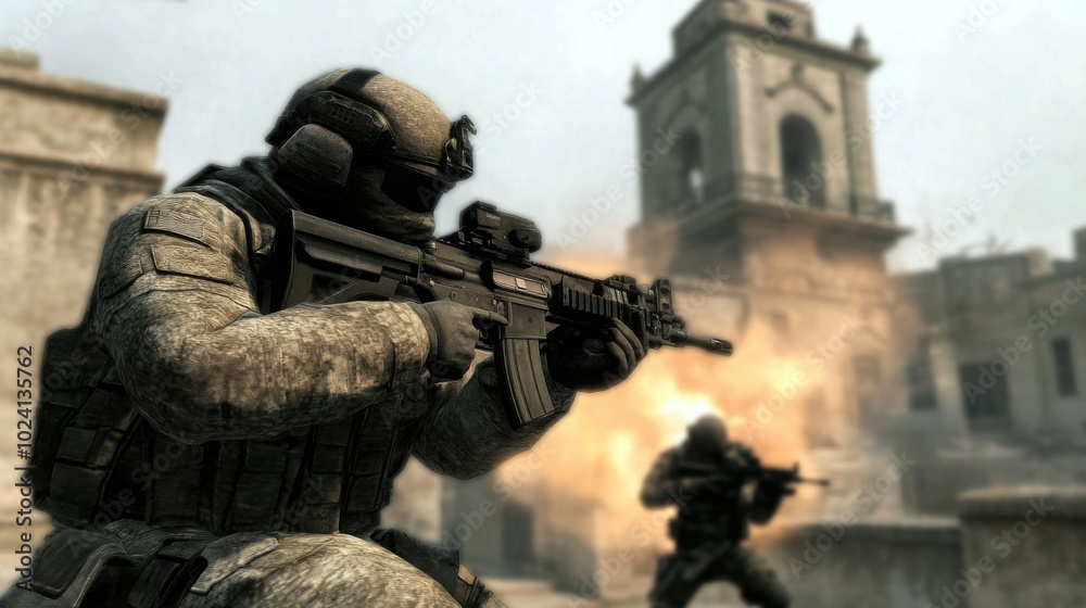Futuristic Battle Scene in a Dystopian City Futuristic Battle Scene in a Dystopian City