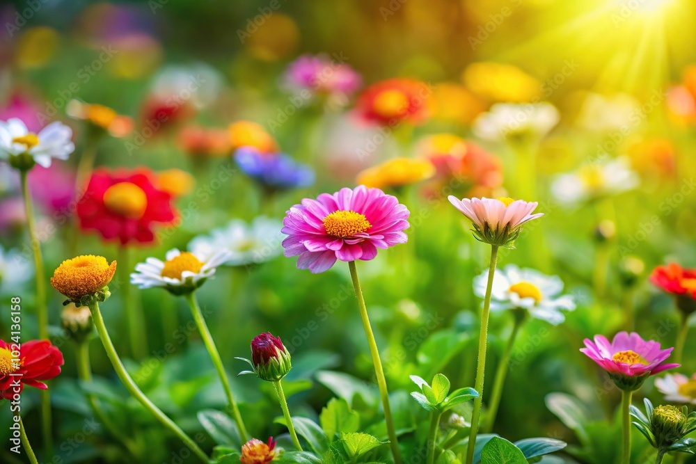 Little colorful flowers on green nature background Wide-Angle Little colorful flowers on green nature background Wide-Angle