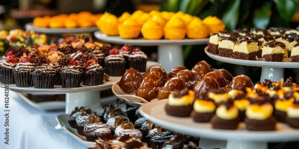 A stunning gala dessert station showcasing decadent treats. A stunning gala dessert station showcasing decadent treats.