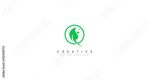 green leaf icon with rounded shape logo design vector illustration.