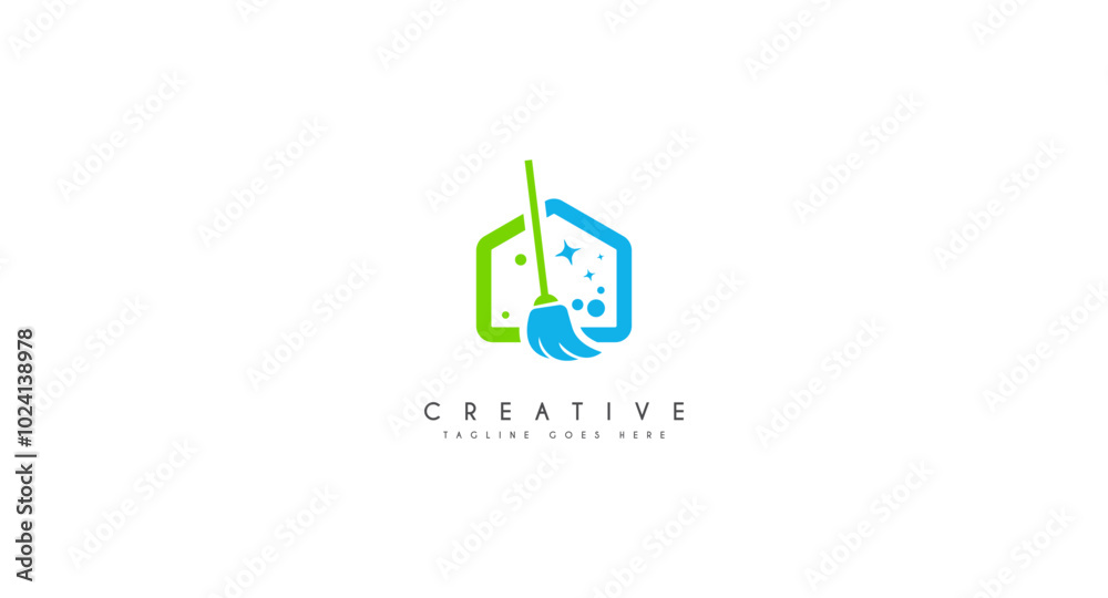 House cleaning service logo design. House with vacuum cleaner, bucket and cleaning products vector design. Spring cleaning logotype House cleaning service logo design. House with vacuum cleaner, bucket and cleaning products vector design. Spring cleaning logotype