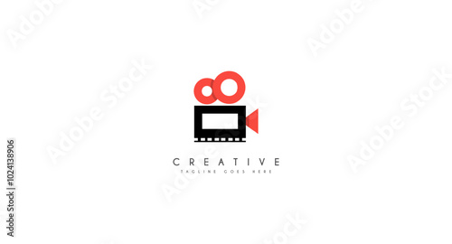 Vintage Video Camera Film, Casual Cameraman Silhouette for movie cinema studio production Logo design.