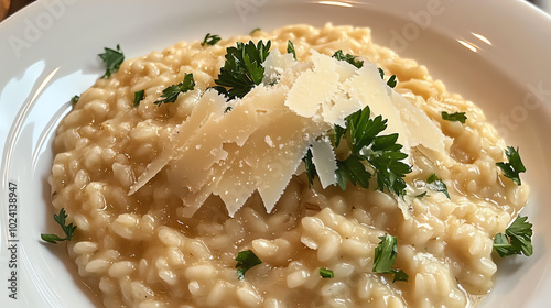 Obraz na płótnie Creamy risotto with parmesan cheese garnish