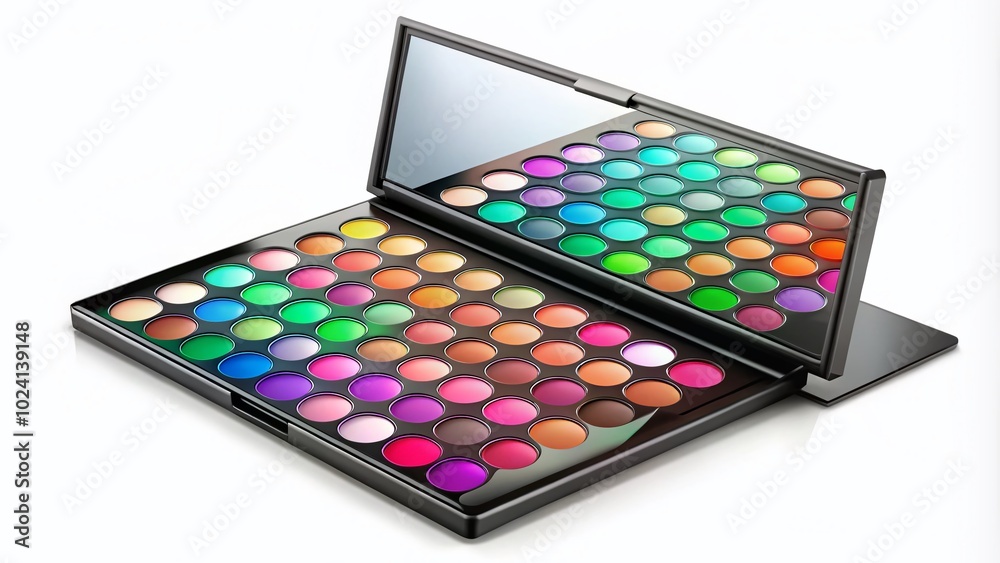 Professional Eyeshadow Palette with Mirror - Realistic Makeup Kit Illustration on White Background for Beauty Projects Professional Eyeshadow Palette with Mirror - Realistic Makeup Kit Illustration on White Background for Beauty Projects