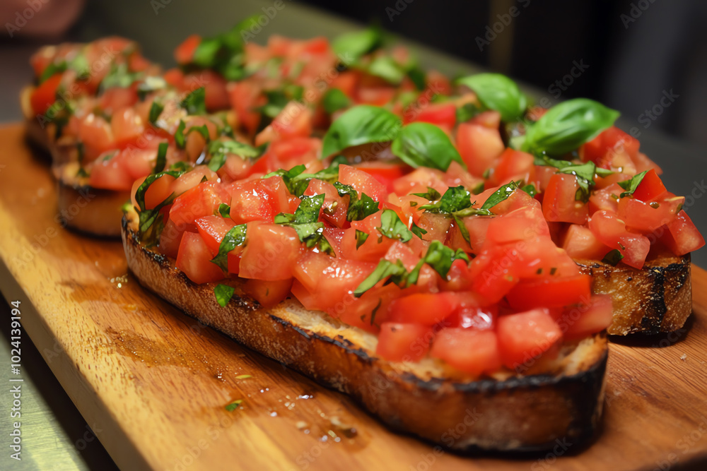 Delicious bruschetta with fresh toppings Delicious bruschetta with fresh toppings
