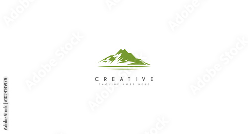 Sea Lake River Evergreen Forest Mountain Landscape Silhouette for outdoor adventure logo design