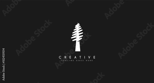 pine evergreen fir hemlock spruce conifer cedar coniferous cypress larch pinus tree forest vintage retro hipster line art Logo design