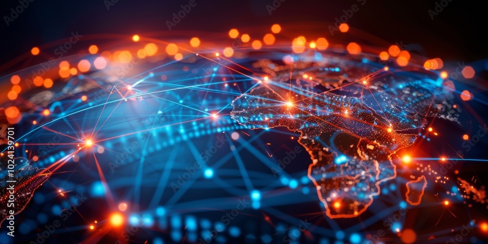 Conceptual representation of an abstract digital world map highlighting global connectivity. Conceptual representation of an abstract digital world map highlighting global connectivity.