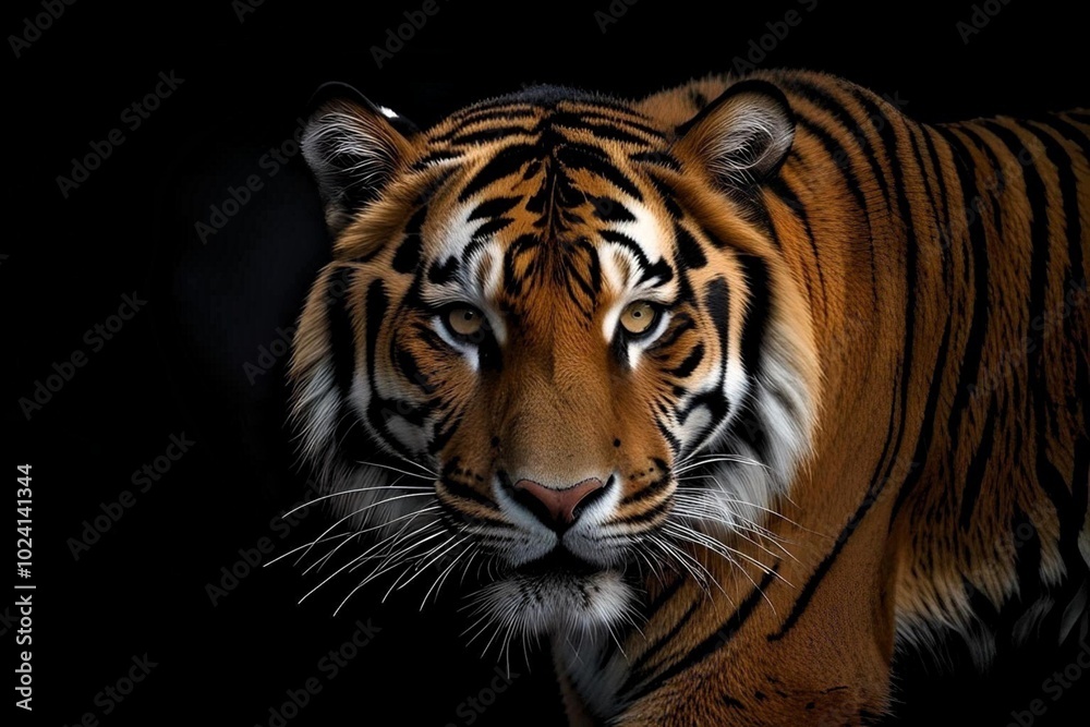 Fototapeta premium Tiger Stare: Intense Gaze of a Majestic Bengal Tiger