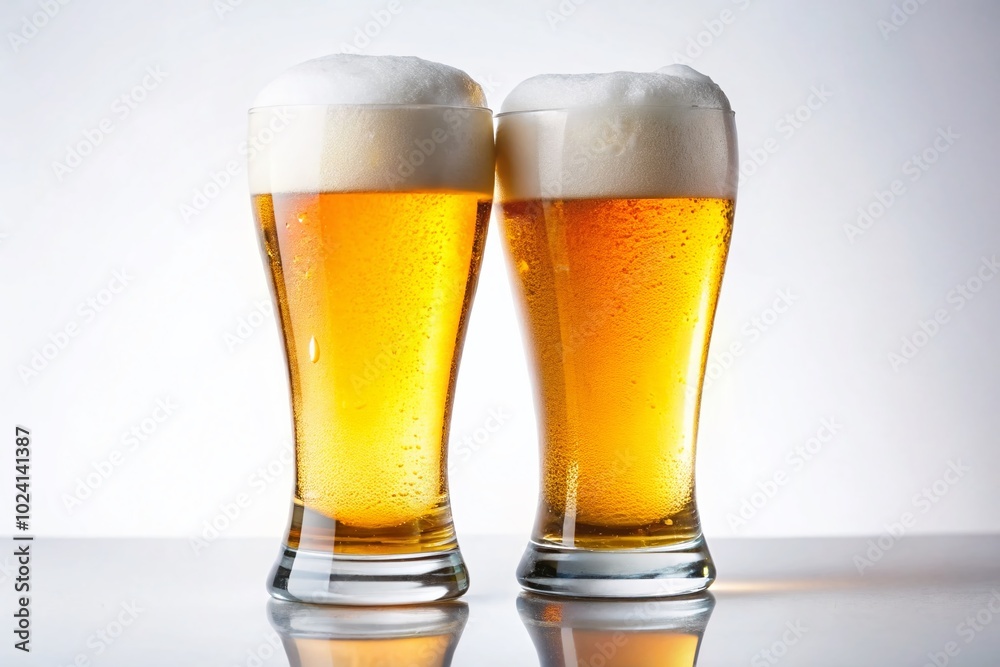Refreshing Two Glasses of Beer on a White Background Perfect for Celebrations and Social Gatherings in Stock Refreshing Two Glasses of Beer on a White Background Perfect for Celebrations and Social Gatherings in Stock