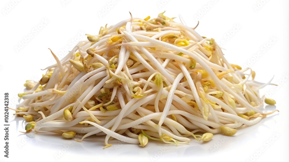 Long shot of bean sprouts isolated on white background Long shot of bean sprouts isolated on white background