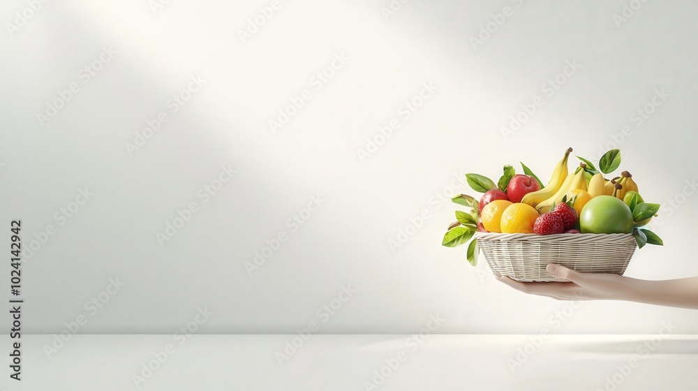 a person carrying a basket brimming with fruit, representing an abundant existence. a person carrying a basket brimming with fruit, representing an abundant existence.