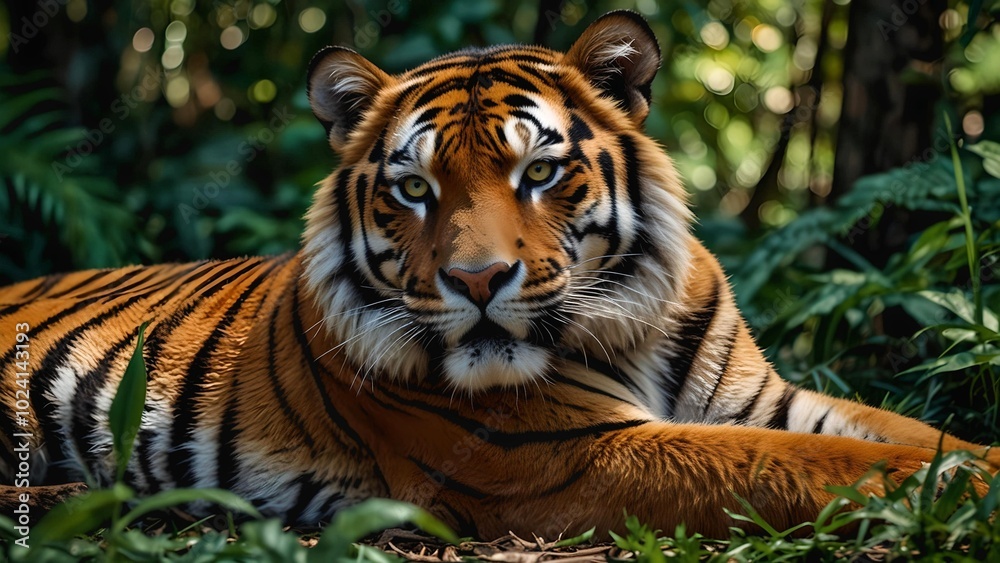 Tiger's Gaze: Intense Stare of a Majestic Tiger Tiger's Gaze: Intense Stare of a Majestic Tiger