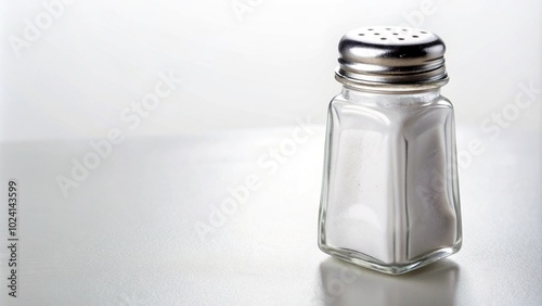 Long shot of salt shaker on clean white background