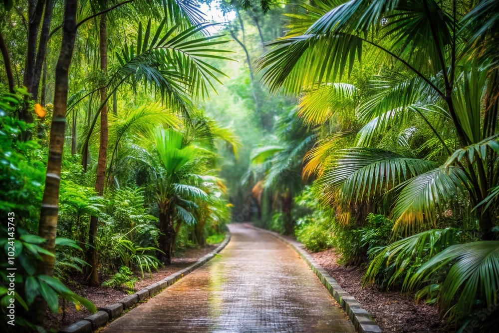 Scenic Tilt-Shift Photography of a Rainy Walking Trail in Tropical Forest Near Playa del Carmen, Riviera Maya, Yucatan, Scenic Tilt-Shift Photography of a Rainy Walking Trail in Tropical Forest Near Playa del Carmen, Riviera Maya, Yucatan,