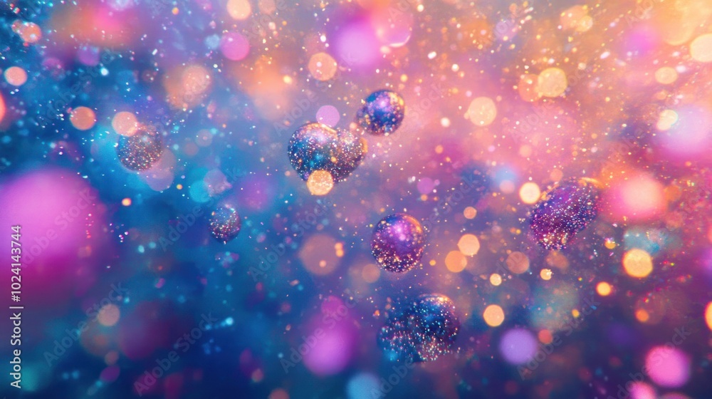 Abstract Blurred Background with Iridescent Bubbles and Glitter Abstract Blurred Background with Iridescent Bubbles and Glitter