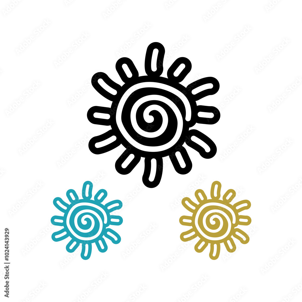Golden sun is shining with a spiral center on a black background Golden sun is shining with a spiral center on a black background