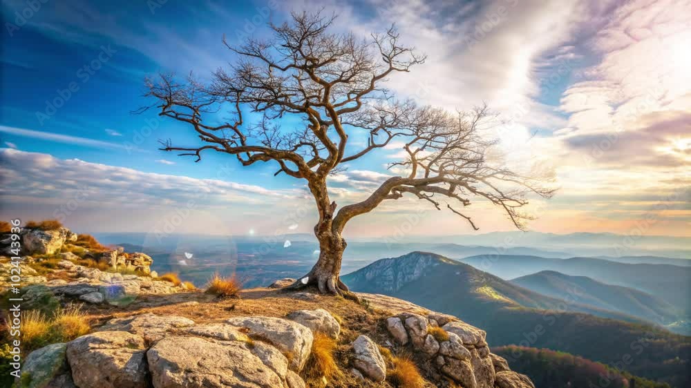 dry trees on the edge of a ravine with views of small hills