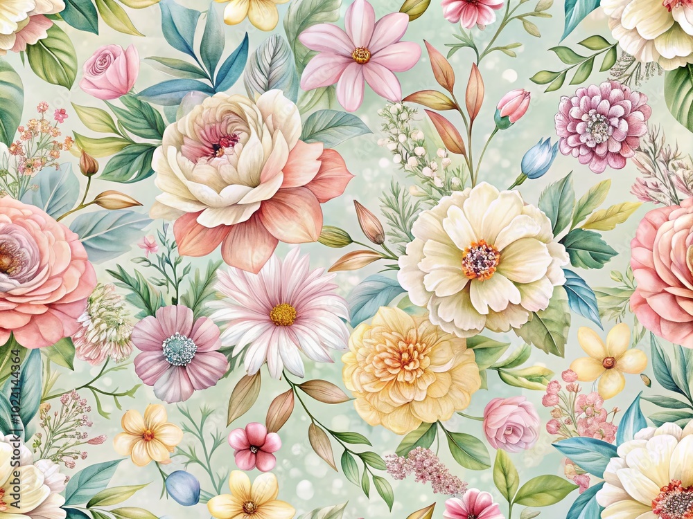 Seamless Pastel Floral Pattern in Hand-Drawn Style for Textile Design Seamless Pastel Floral Pattern in Hand-Drawn Style for Textile Design