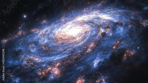 A stunning view of a spiral galaxy, with a bright core and swirling arms of stars and gas.