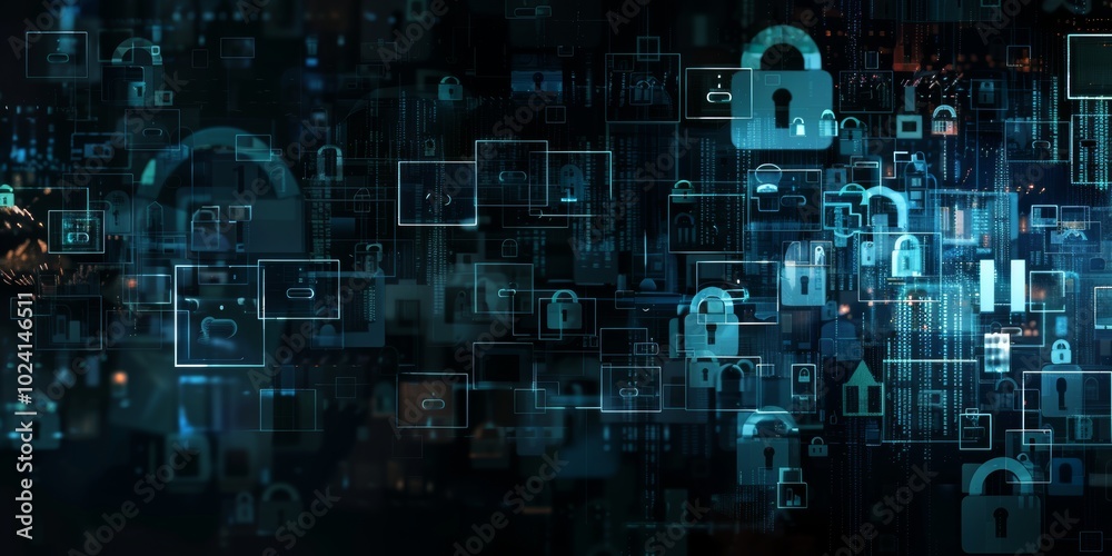 Obraz premium Empty area highlighting digital security symbols.