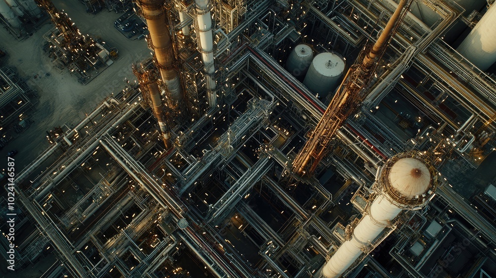 Aerial View of Industrial Oil Refinery and Equipment Aerial View of Industrial Oil Refinery and Equipment