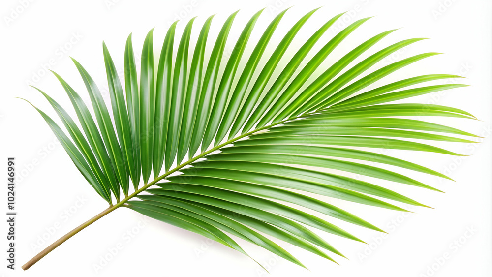 Obraz premium A tropical green palm leaf with its signature long, slender fronds.