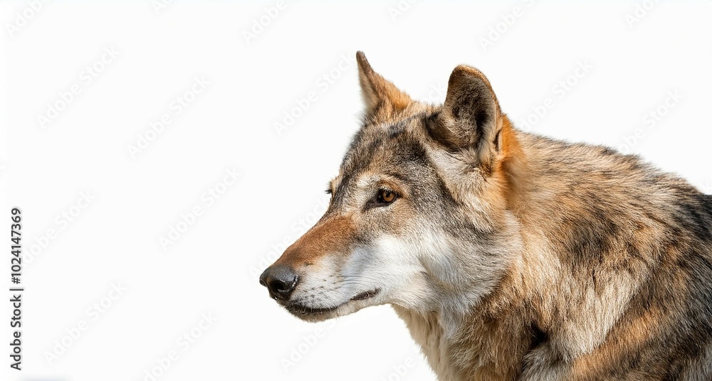 Lobo ibérico de mirada intimidante con un fondo blanco Lobo ibérico de mirada intimidante con un fondo blanco