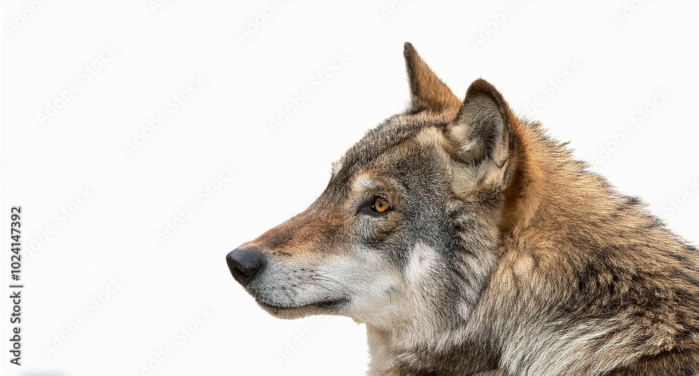 Fototapeta premium Lobo ibérico de mirada intimidante con un fondo blanco