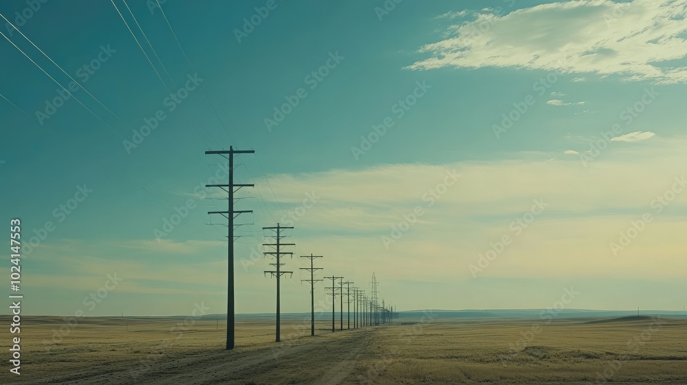 Obraz premium Serene Landscape with Power Lines and Open Sky