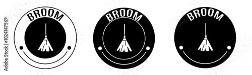 Black and white illustration of broom icon in flat. Stock vector.