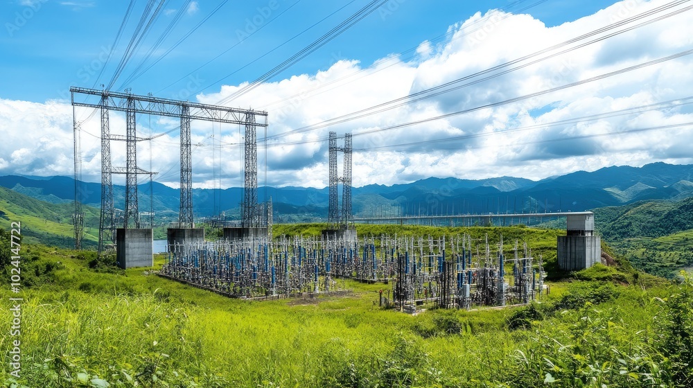 Electric Power Station Under Blue Sky and Clouds Electric Power Station Under Blue Sky and Clouds