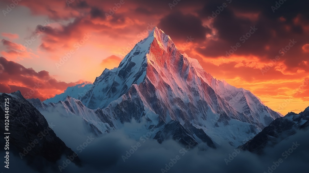 Beautiful mountain peak with sunset sky Beautiful mountain peak with sunset sky